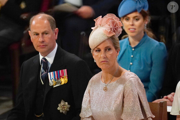 Le prince Edward, comte de Wessex, la comtesse Sophie de Wessex - Les membres de la famille royale et les invités lors de la messe célébrée à la cathédrale Saint-Paul de Londres, dans le cadre du jubilé de platine (70 ans de règne) de la reine Elisabeth II d'Angleterre. Londres, le 3 juin 2022. 
