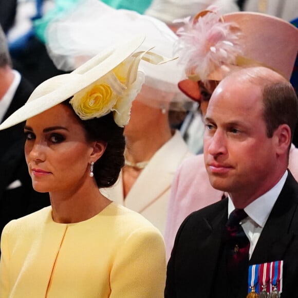 La princesse Anne d'Angleterre, Catherine Kate Middleton, duchesse de Cambridge, le prince William, duc de Cambridge - Les membres de la famille royale et les invités lors de la messe célébrée à la cathédrale Saint-Paul de Londres, dans le cadre du jubilé de platine (70 ans de règne) de la reine Elisabeth II d'Angleterre. Londres, le 3 juin 2022. 