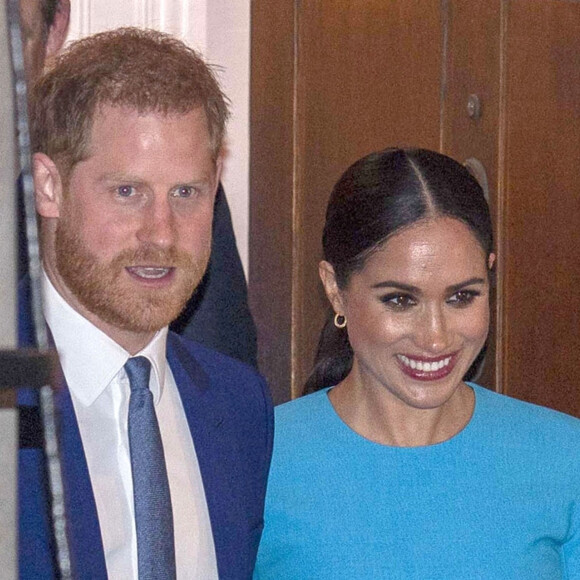 Le prince Harry, duc de Sussex, et Meghan Markle, duchesse de Sussex à la sortie de la cérémonie des Endeavour Fund Awards au Mansion House à Londres, Royaume Uni, le 5 mars 2020. 