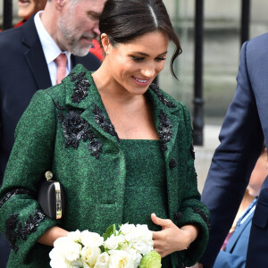 Meghan Markle, duchesse de Sussex, enceinte, à la sortie de Canada House après une cérémonie pour la Journée du Commonwealth à Londres le 11 mars 2019. 