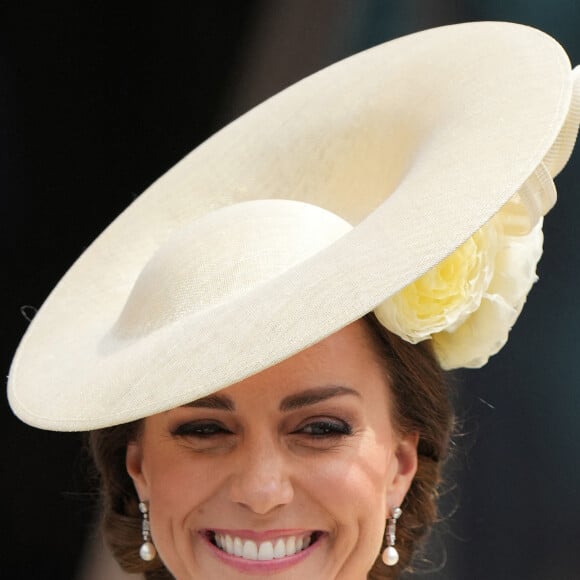 Catherine (Kate) Middleton, duchesse de Cambridge, - Les membres de la famille royale et les invités à la sortie de la messe du jubilé, célébrée à la cathédrale Saint-Paul de Londres, Royaume Uni, le 3 juin 2022.