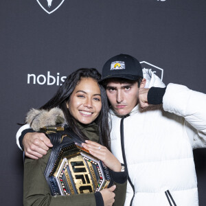 Exclusif - Vaimalama Chaves (Miss France 2019) et son compagnon Nicolas Fleury - Nobis fête ses 15 ans en inaugurant sa nouvelle boutique dans le 2ème arrondissement de Paris, France, le 25 novembre 2021. © Pierre Perusseau/Bestimage$ 