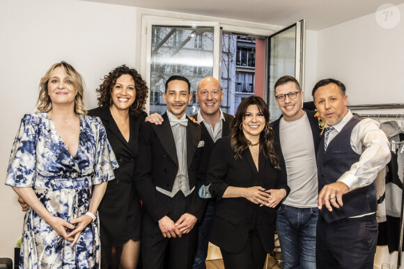 Delphine Castex, Julie Mercy, Steevy Boulay, Christophe Mercy, Kenza Braiga, Jean-Edouard Lipa, Fabrice Beguin - Enregistrement de l'émission "Les 20 ans du Loft", diffusée en direct sur C8 et présentée par B.Castaldi, à Paris. Le 8 avril 2021 © Jack Tribeca / Bestimage 