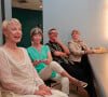 Karen Grassle (Caroline Ingalls), Charlotte Stewart (Miss Beadle), Radames Pera (John Sanderson Edwards) et Alison Arngrim (Nellie Oleson) lors de la fête organisée pour les 40 ans de la série "La petite maison dans la prairie" par l'association Prairie Land au Palais Neptune à Toulon, le 16 août 2014.