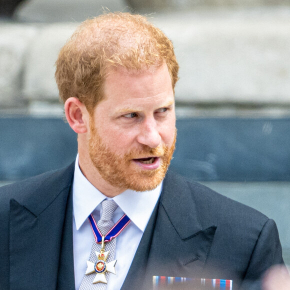 Le prince Harry, duc de Sussex lors de la messe célébrée à la cathédrale Saint-Paul de Londres, dans le cadre du jubilé de platine (70 ans de règne) de la reine Elisabeth II d'Angleterre. Londres, le 3 juin 2022. 