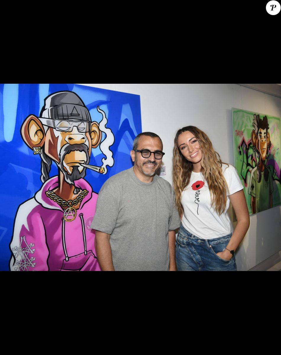 Exclusif - Dan Cohen (co-fondateur de la marque Eleven Paris), Delphine Wespiser - Soirée NFT release party au Ellia Art Gallery à Paris, le 27 juin 2022. © Rachid Bellak/Bestimage