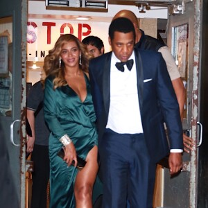 Jay-Z et sa femme Beyonce à la sortie de la 3ème soirée caritative annuelle Diamond Ball à Cipriani Wall Street à New York. Beyonce porte une robe en satin! Le 14 septembre 2017.