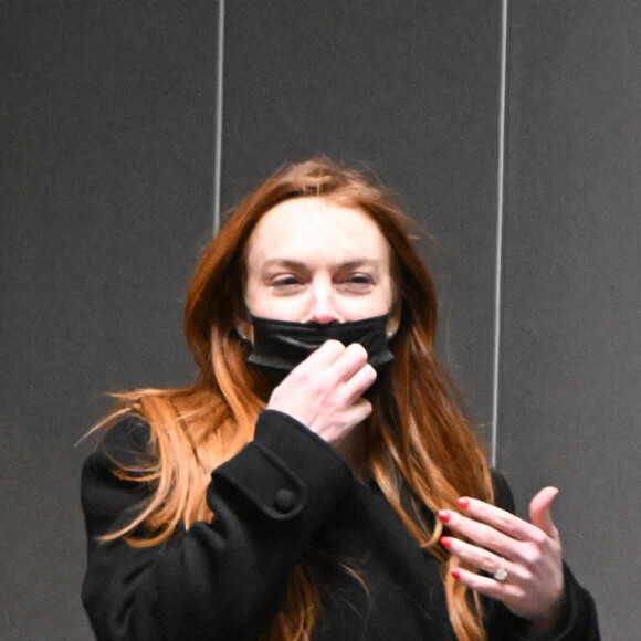 Lindsay Lohan à l'aéroport JFK de New York City, New York, Etats-Unis, le 20 février 2022.