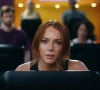 Lindsay Lohan dans une publicité pour "Planet Fitness", diffusée lors du Super Bowl 2022 à Los Angeles. 