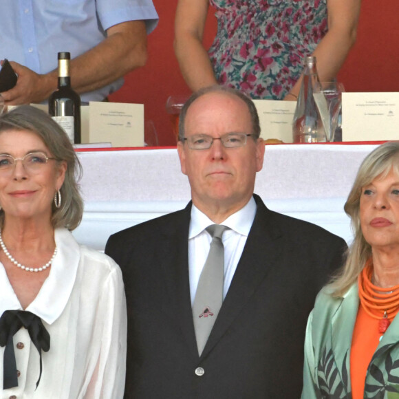 La princesse Caroline de Hanovre et le prince Albert II de Monaco durant le Jumping International de Monaco, 16eme édition du Longines Global Champions Tour, le 2 juillet 2022. Le prix du Prince Souverain lors de la dernière journée de la compétition a été remis sur le port Hercule à Monaco. C'est le cavalier autrichien Max Kuhner qui a terminé premier, suivi par l'irlandais Darragh Kenny et du belge Olivier Philippaerts