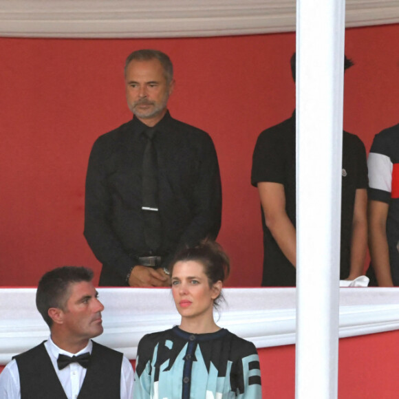 La princesse Caroline de Hanovre, le prince Albert II de Monaco, Charlotte Casiraghi et son mari Dimitri Rassam durant le Jumping International de Monaco, 16eme édition du Longines Global Champions Tour, le 2 juillet 2022. Le prix du Prince Souverain lors de la dernière journée de la compétition a été remis sur le port Hercule à Monaco. C'est le cavalier autrichien Max Kuhner qui a terminé premier, suivi par l'irlandais Darragh Kenny et du belge Olivier Philippaerts