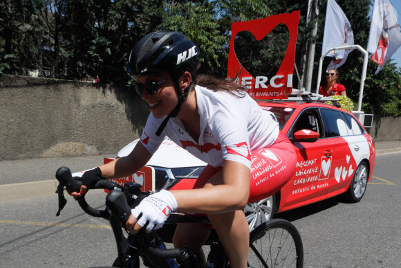 Exclusif - Dounia Coesens - Personnalités lors de l'Etape du Coeur de l'association Mécénat Chirurgie Cardiaque (MCC) entre Rive-de-Gier et Saint-Etienne à l'occasion du Tour de France 2022. Le 15 juillet 2022 © Christophe Clovis / Bestimage