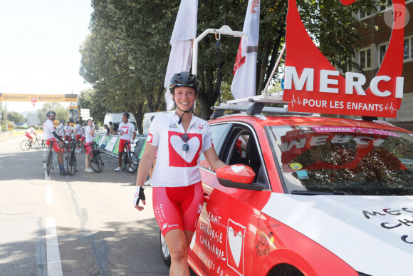 Exclusif - Dounia Coesens - Personnalités lors de l'Etape du Coeur de l'association Mécénat Chirurgie Cardiaque (MCC) entre Rive-de-Gier et Saint-Etienne à l'occasion du Tour de France 2022. Le 15 juillet 2022 © Christophe Clovis / Bestimage