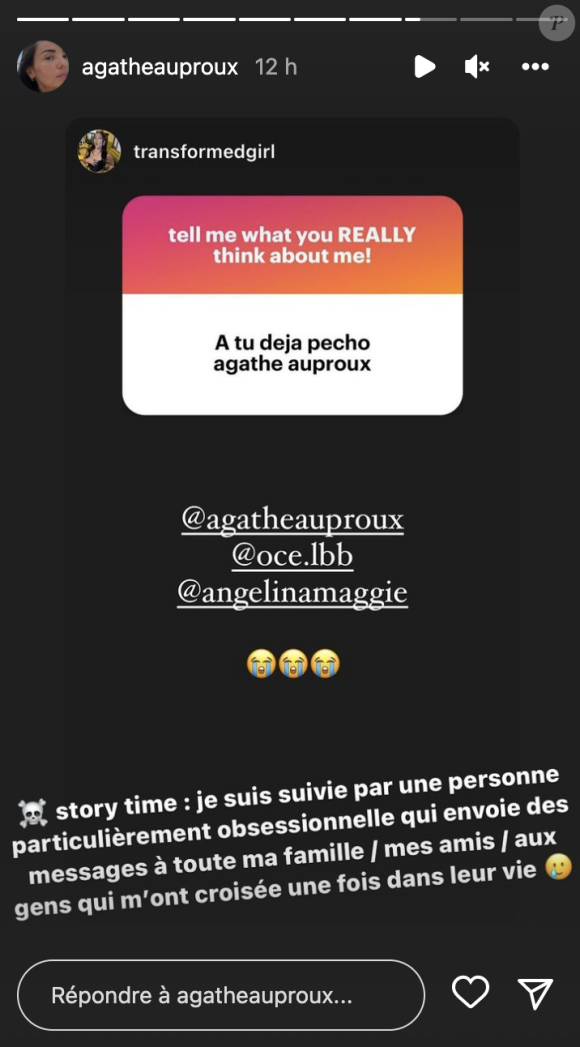 Agathe Auproux "suivie par un fan obsessionnel", sur Instagram.