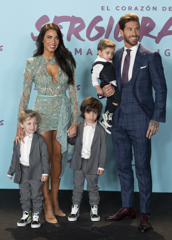 Sergio Ramos avec sa compagne Pilar Rubio avec leurs enfants Alejandro, Marco et Sergio - Première du documentaire "Le coeur de Sergio Ramos" à Madrid le 10 septembre 2019.