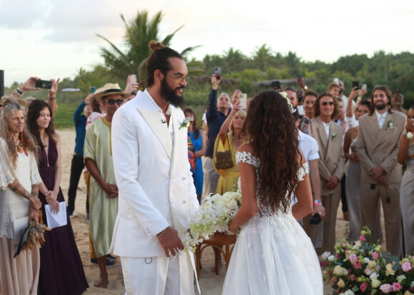 Exclusif - Joakim Noah, Lais Ribeiro, Yannick Noah, Joalukas Noah - Joakim Noah et Lais Ribeiro se sont mariés devant leurs amis et leur famille sur la plage de Trancoso au Brésil le 13 juillet 2022.