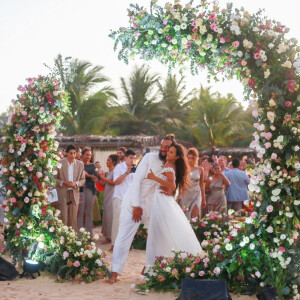 Exclusif - Yannick Noah, Joakim Noah, Lais Ribeiro - Joakim Noah et Lais Ribeiro se sont mariés devant leurs amis et leur famille sur la plage de Trancoso au Brésil le 13 juillet 2022.