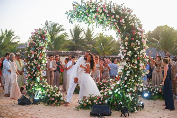 Exclusif - Yannick Noah, Joakim Noah, Lais Ribeiro - Joakim Noah et Lais Ribeiro se sont mariés devant leurs amis et leur famille sur la plage de Trancoso au Brésil le 13 juillet 2022.