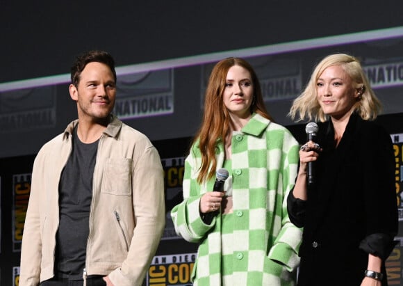Chris Pratt, Karen Gillan et Pom Klementieff - Conférence de presse "Marvel Cinematic Universe" lors du Comic-Con 2022 de San Diego, le 23 juillet 2022.