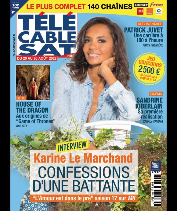 Karine Le Marchand en couverture de "TéléCab Sat", numéro du 15 août 2022.