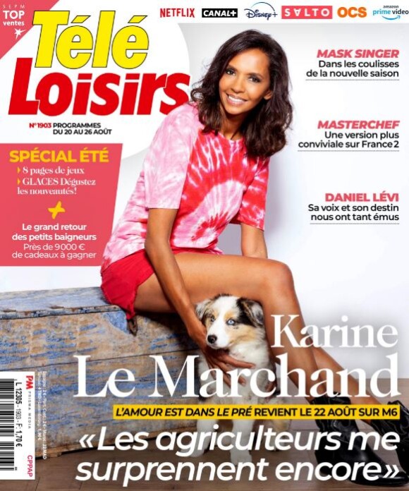Karine Le Marchand en couverture de "Télé-Loisirs", numéro du 15 août 2022.