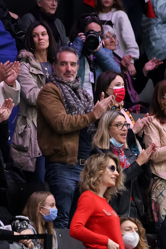 Jean Dujardin et sa femme Nathalie Péchalat - Programme de danse rythmique des championnats du monde de patinage artistique 2022 à Montpellier, France, le 25 mars 2022. © Studio AJ/MPP/Bestimage 