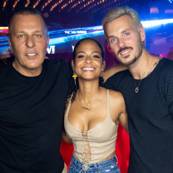 Jean-Roch, M. Pokora (Matt Pokora), sa femme Christina Milian - People dînent au restaurant "Gioia" avant de faire la fête au VIP Room à Saint-Tropez le 28 juillet 2022. © Hippolyte Hamonet/Bestimage 