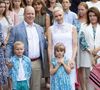 La princesse Charlene de Monaco, le prince Albert II de Monaco, le prince Jacques de Monaco, marquis des Baux, la princesse Gabriella de Monaco, comtesse de Carladès, Mélanie De Massy - La famille princière de Monaco lors du traditionnel Pique-nique des monégasques au parc princesse Antoinette à Monaco. © Olivier Huitel/Pool Monaco/Bestimage 