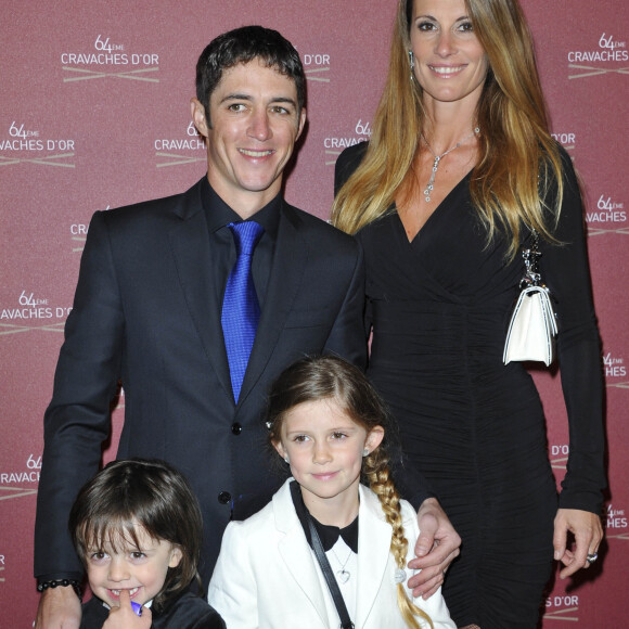 Christophe Soumillon, Sophie Thalmann et leur enfants Charlie et Mika - 64eme Ceremonie des Cravaches d' Or au Theatre des Champs-Elysees a Paris le 3 avril 2013.