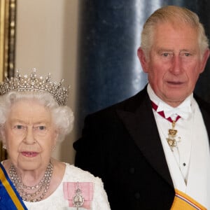 La reine Elizabeth II d'Angleterre, le prince Charles - Le couple royal des Pays-Bas au banquet d'Etat au palais de Buckingham de Londres. Le 23 octobre 2018.