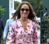 Pippa Middleton arrive pour assister à la finale homme du tournoi de Wimbledon "Novak Djokovic - Roger Federer (7/6 - 1/6 - 7/6 - 4/6 - 13/12)" à Londres, le 14 juillet 2019.