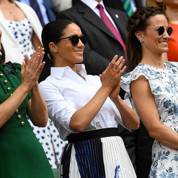 Pippa Middleton - Archives - Catherine (Kate) Middleton, duchesse de Cambridge, Meghan Markle, duchesse de Sussex, sont dans les tribunes lors de la finale femme de Wimbledon "Serena Williams - Simona Halep (2/6 - 2/6) à Londres le 13 juillet 2019. © Chryslène Caillaud / Panoramic / Bestimage