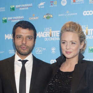 Virginie Efira enceinte (pochette de caroline de Marchi) et son compagnon Mabrouk El Mechri - 3eme Ceremonie des "Magritte du cinema 2013" a Bruxelles en Belgique.