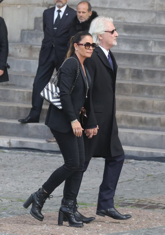 Patrick Sébastien et Nathalie (dite Nana) - Arrivées en l'église Saint-Sulpice pour les obsèques de l'ancien président de la République Jacques Chirac à Paris. Un service solennel sera présidé par le président de la République. Le 30 septembre 2019 © Dominique Jacovides / Bestimage 