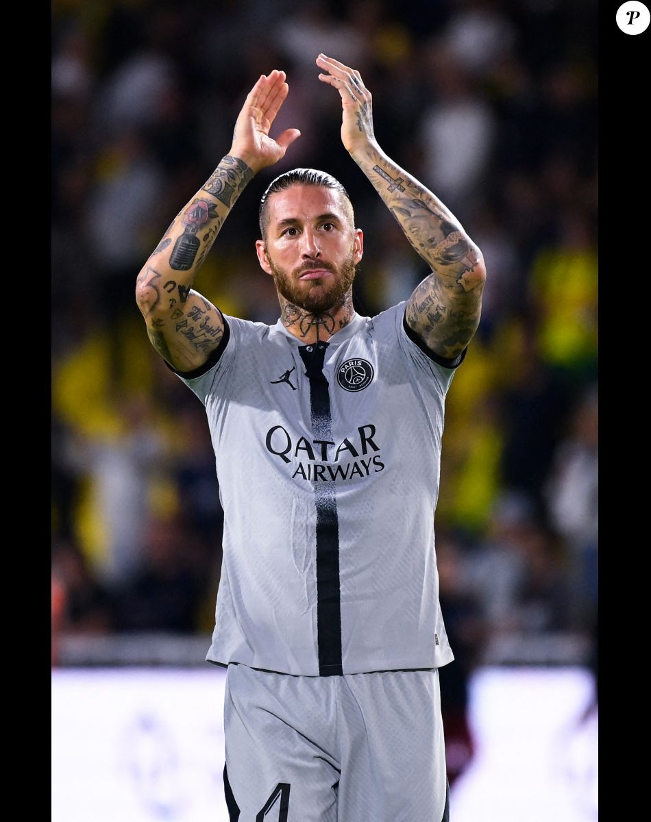 Attitude - Joie de Sergio Ramos ( 4 - PSG ) - lors du match de championnat de Ligue 1 Uber Eats opposant FC Nantes au Paris Saint-Germain (PSG) au stade de la Beaujoire–Louis Fonteneau à Nantes, France, le 3 septembre 2022. Le PSG a gagné 3-0. © Federico Pestellini/Panoramic/Bestimage