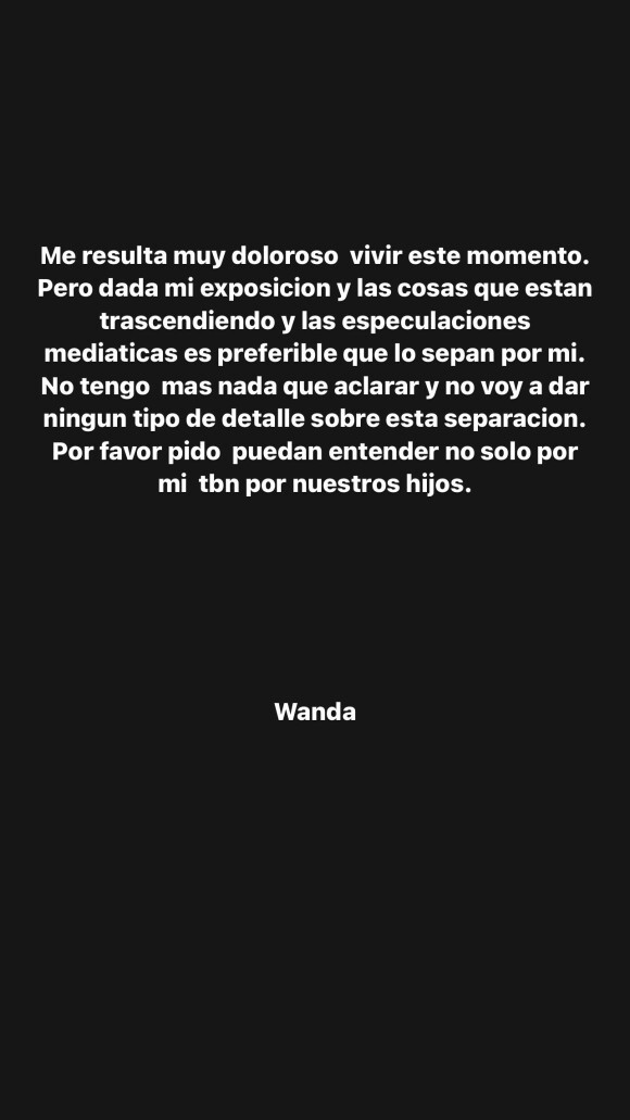 Le message de Wanda Nara annonçant sa rupture avec Mauro Icardi.