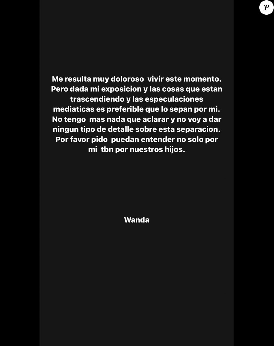 Le message de Wanda Nara annonçant sa rupture avec Mauro Icardi.