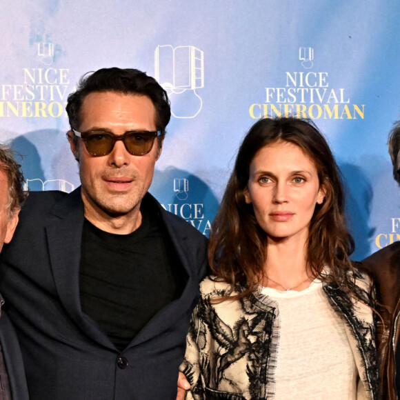 Charles Berling, Nicolas Bedos, Marine Vacth et François Cluzet au photocall de la soirée du 8 octobre lors de la 4ème édition du festival Cinéroman à Nice. © Bruno Bebert / Bestimage 