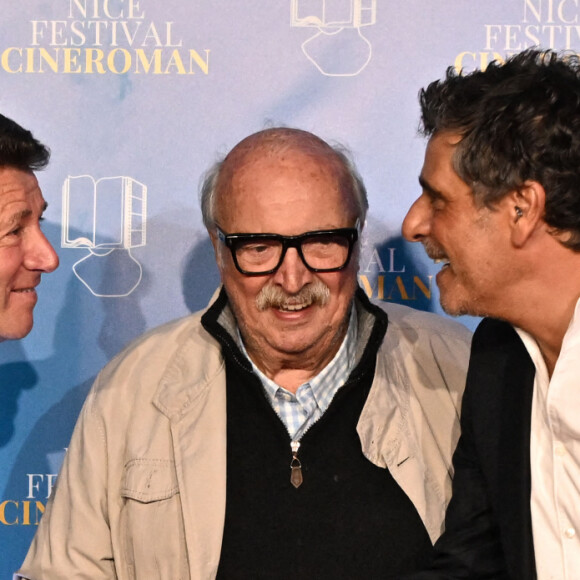 Christian Estrosi, le maire de Nice, Jean Becker et Pascal Elbé au Photocall lors de la soirée de la 4ème édition du festival Cinéroman à Nice au cinéma Pathé Gare du Sud avec la projection du film "Simone" le 7 octobre 2022. © Bruno Bebert / Bestimage 