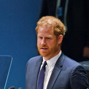 Le prince Harry, duc de Sussex et Meghan Markle, duchesse de Sussex, lors de la célébration du "Nelson Mandela International Day" au siège de l'ONU à New York. Le Prix Nelson Mandela des Nations Unies 2020 a été décerné à Mme Marianna V. Vardinoyannis de Grèce et au Dr Morissanda Kouyate de Guinée. New York, le 18 juillet 2022. 