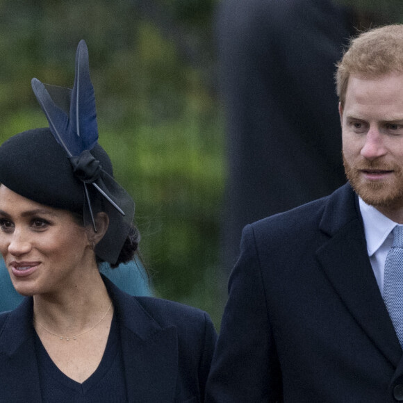 Le prince Harry, duc de Sussex et sa femme Meghan Markle, la duchesse de Sussex enceinte - La famille royale britannique se rend à la messe de Noël à l'église Sainte-Marie-Madeleine à Sandringham, le 25 décembre 2018. 