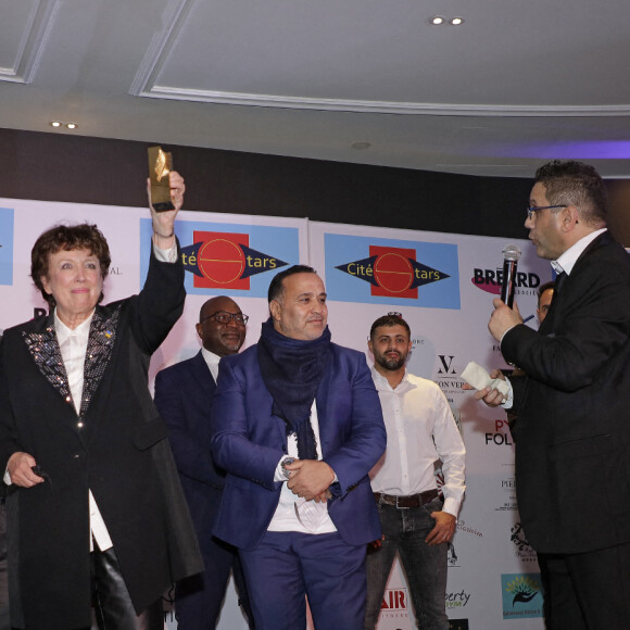 Philippe Candeloro, Roselyne Bachelot, David Donadei (Président de Citéstars) - L'association Citéstars fête son 24e anniversaire lors du dîner de gala de la 3e cérémonie des étoiles d'or dans les salons de l'hôtel Intercontinental à Paris. Le 16 octobre 2022. © Cédric Perrin/Bestimage