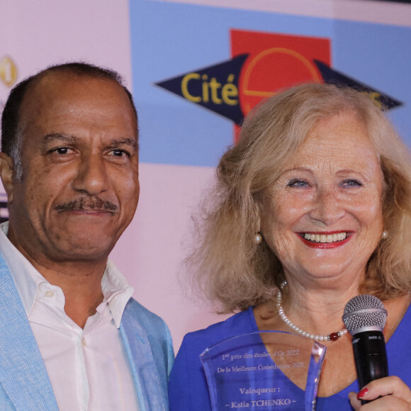 Pascal Légitimus et Katia Tchenko - L'association Citéstars fête son 24e anniversaire lors du dîner de gala de la 3e cérémonie des étoiles d'or dans les salons de l'hôtel Intercontinental à Paris. Le 16 octobre 2022. © Cédric Perrin/Bestimage