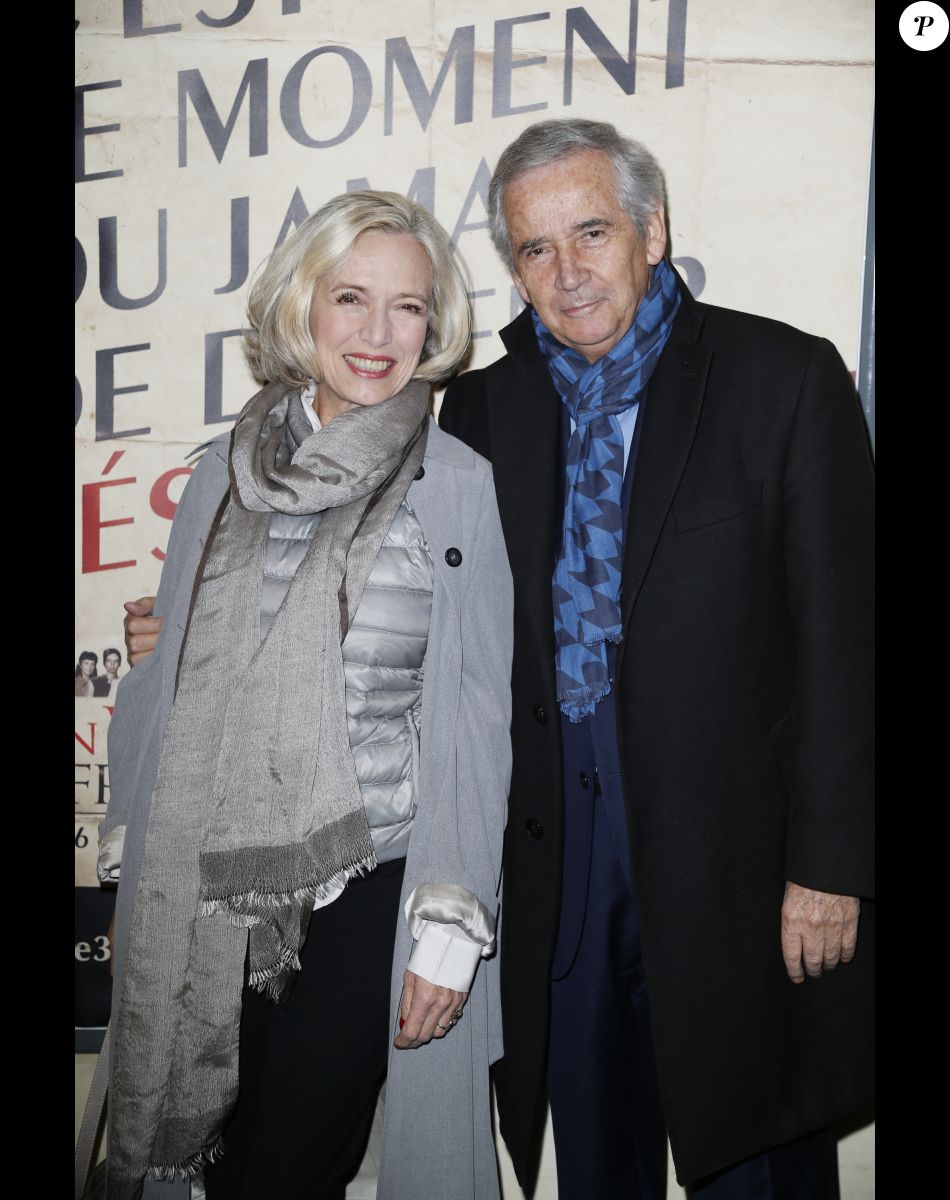 Arielle Semenoff et son mari Alain Doutey - Projection de deux épisodes de la série "Un village Français" saison 6 , "1944 La libération", qui sera diffusée prochainement sur France 3, au cinéma Max Linder Panorama , à Paris. Le 28 Septembre 2015.