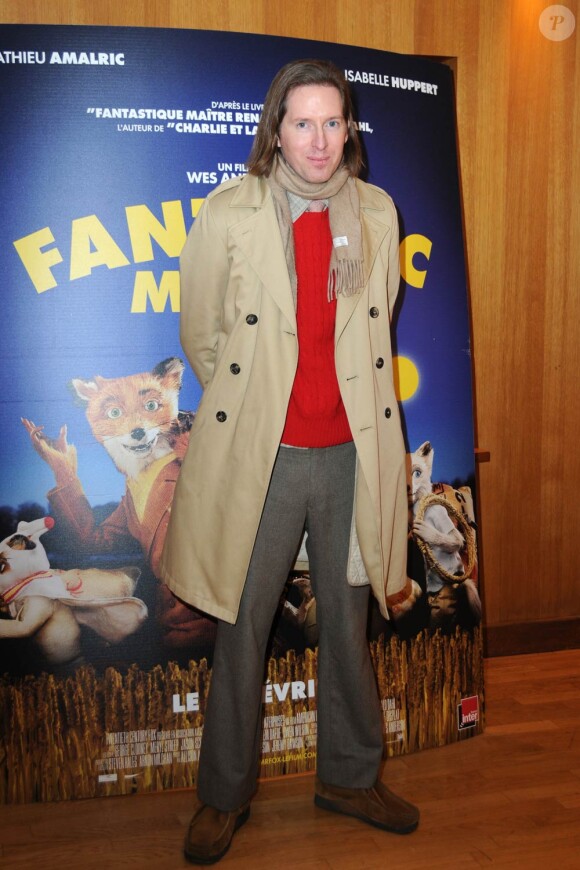 Wes Anderson, à l'occasion de l'avant-première de Fantastic Mr. Fox, au cinéma L'Arlequin, à Paris, le 11 février 2010.