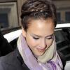 Jessica Alba à son arrivée à la radio BBC le 12 février à Londres.