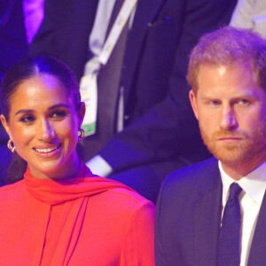 Le prince Harry, duc de Sussex et Meghan Markle, duchesse de Sussex, lors du "One Young World Summit 2022" à Manchester, le 5 septembre 2022. 