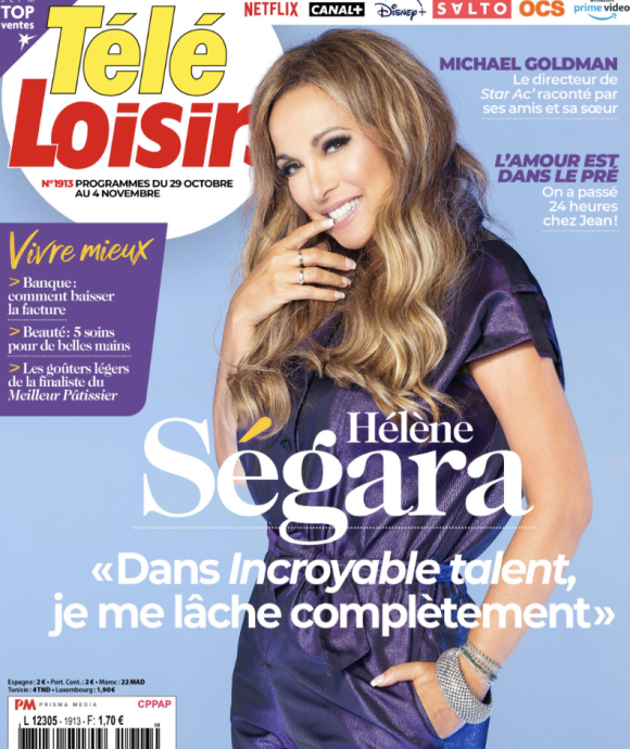 Hélène Ségara en couverture du magazine "Télé Loisirs", paru le 24 octobre 2022