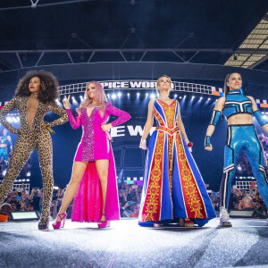 Emma Bunton, Mel B (Melanie Brown), Melanie C (Melanie Chisholm), Geri Horner (Geri Halliwell) - Les Spice Girls lors de leur dernier concert dans le cadre de leur tournée Spice World UK au stade de Wembley à Londres, le 16 juin 2019. 