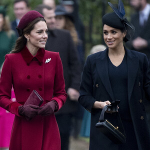 Catherine Kate Middleton, la duchesse de Cambridge et Meghan Markle, la duchesse de Sussex enceinte - La famille royale britannique se rend à la messe de Noël à l'église Sainte-Marie-Madeleine à Sandringham, le 25 décembre 2018. 